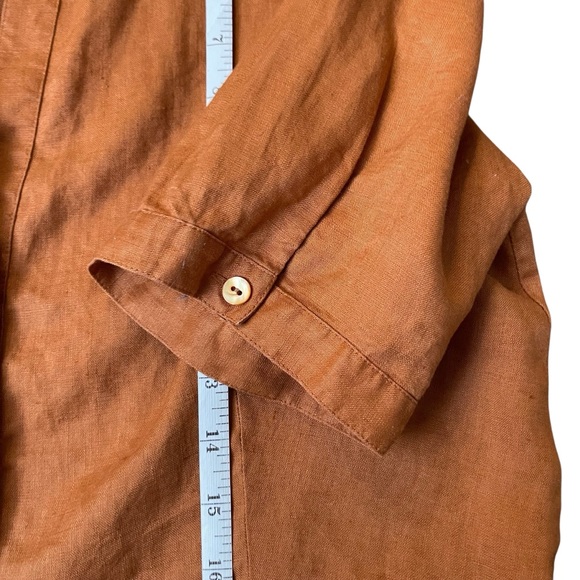 Lafayette 148 New York Women's Rust Orange Half Button-Down V-Neck Blouse Shirt - Picture 6 of 10
